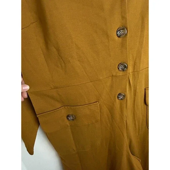 Mod X Womens 3X Mustard Belted Button Up Stretchy Jumpsuit - Picture 12 of 16